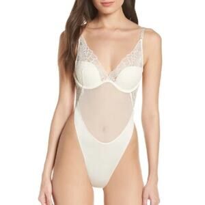 CALVIN KLEIN BLACK FAN LACE UNDERWIRE BODYSUIT IVORY